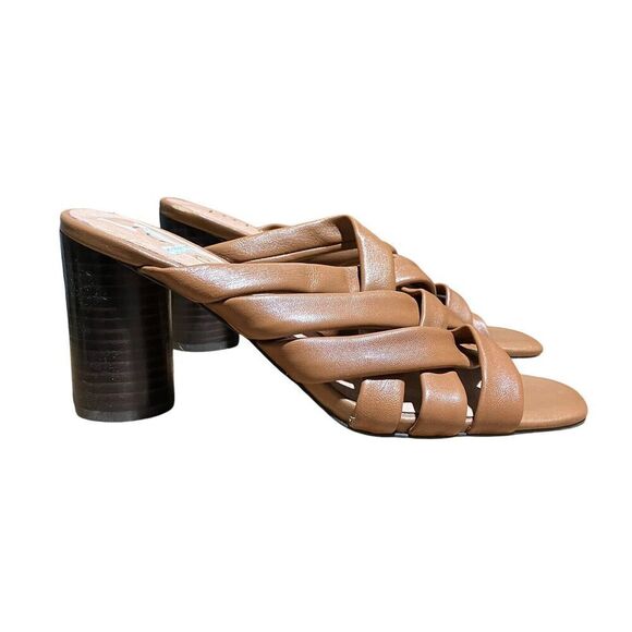 JOIE Sandals WMNS 6.5 Brown Leather Luz Crisscross Heels Block Open Toe Slip On - Picture 2 of 8